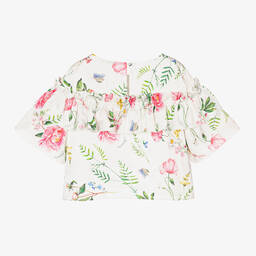 Monnalisa Chic-بلوز فيسكوز ساتان لون عاجي بطبعة ورود للبنات | Childrensalon Outlet