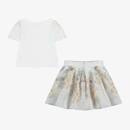 Monnalisa-Girls Ivory & Gold Floral Skirt Set | Childrensalon Outlet
