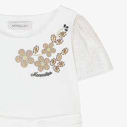 Monnalisa-Girls Ivory & Gold Floral Skirt Set | Childrensalon Outlet