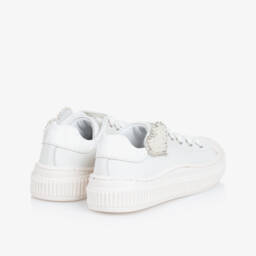 Monnalisa-Girls Ivory Heart-Embellished Sneakers | Childrensalon Outlet