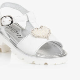 Monnalisa-Кремовые кожаные сандалии с сердечками для девочек | Childrensalon Outlet