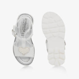 Monnalisa-Кремовые кожаные сандалии с сердечками для девочек | Childrensalon Outlet