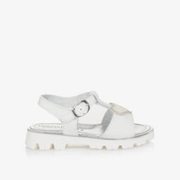 Monnalisa-Кремовые кожаные сандалии с сердечками для девочек | Childrensalon Outlet