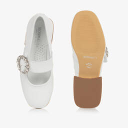Monnalisa-Girls Ivory Leather Sparkle Buckle Shoes | Childrensalon Outlet