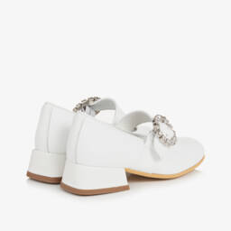 Monnalisa-Girls Ivory Leather Sparkle Buckle Shoes | Childrensalon Outlet