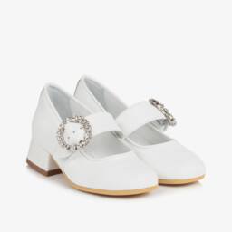 Monnalisa-Girls Ivory Leather Sparkle Buckle Shoes | Childrensalon Outlet