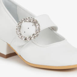 Monnalisa-Girls Ivory Leather Sparkle Buckle Shoes | Childrensalon Outlet