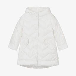 Monnalisa-Girls Ivory Padded Hooded Coat | Childrensalon Outlet