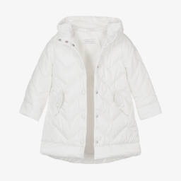 Monnalisa-Girls Ivory Padded Hooded Coat | Childrensalon Outlet