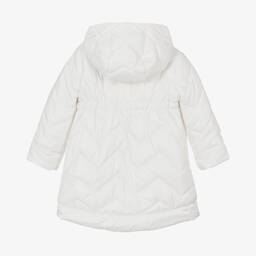 Monnalisa-Girls Ivory Padded Hooded Coat | Childrensalon Outlet