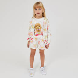Monnalisa-Girls Ivory & Pink Cotton Floral Zip-Up Top | Childrensalon Outlet