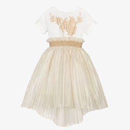 Monnalisa-Girls Ivory Rose Tee Dress | Childrensalon Outlet
