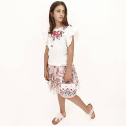 Monnalisa-Girls Ivory Roses Blouse | Childrensalon Outlet
