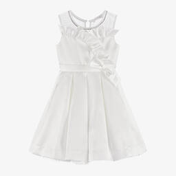 Monnalisa Chic-فستان ساتان تويل لون عاجي مزين بكشكش | Childrensalon Outlet