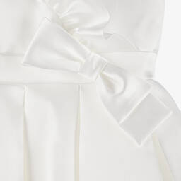 Monnalisa Chic-فستان ساتان تويل لون عاجي مزين بكشكش | Childrensalon Outlet