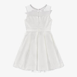 Monnalisa Chic-فستان ساتان تويل لون عاجي مزين بكشكش | Childrensalon Outlet