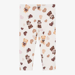 Monnalisa-Girls Ivory Teddy & Heart Leggings | Childrensalon Outlet