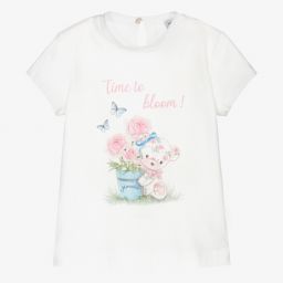 Monnalisa-Girls Ivory Teddy T-Shirt  | Childrensalon Outlet