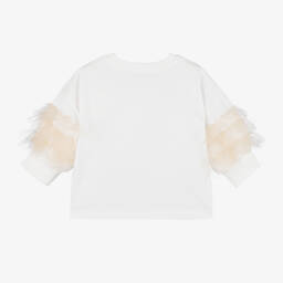 Monnalisa-Girls Ivory Tulle Embellished Top | Childrensalon Outlet
