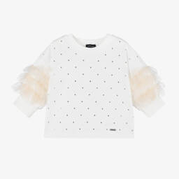 Monnalisa-Girls Ivory Tulle Embellished Top | Childrensalon Outlet