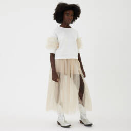 Monnalisa-Girls Ivory Tulle Embellished Top | Childrensalon Outlet