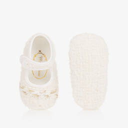 Monnalisa-Girls Ivory Tweed Pre-Walker Shoes | Childrensalon Outlet