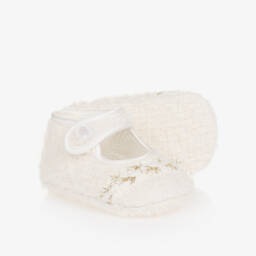 Monnalisa-Girls Ivory Tweed Pre-Walker Shoes | Childrensalon Outlet