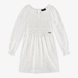 Monnalisa-Girls Ivory Viscose Cutwork Dress | Childrensalon Outlet