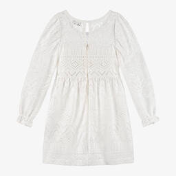 Monnalisa-Girls Ivory Viscose Cutwork Dress | Childrensalon Outlet