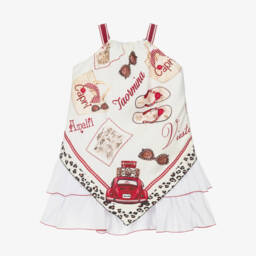 Monnalisa-فستان قطني عاجي وأبيض للبنات | Childrensalon Outlet