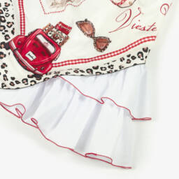 Monnalisa-فستان قطني عاجي وأبيض للبنات | Childrensalon Outlet