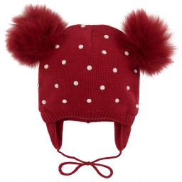 Monnalisa floral-appliqué cotton knitted hat - White