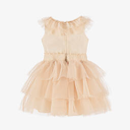 Monnalisa-Girls Layered Tulle Beige Gown | Childrensalon Outlet