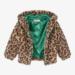 Monnalisa-Girls Leopard Print Faux Fur Jacket | Childrensalon Outlet