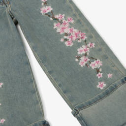 Monnalisa-Girls Light Indigo Blossom Trousers | Childrensalon Outlet