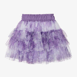 Monnalisa Chic-Girls Lilac Floral Tiered Tulle Skirt | Childrensalon Outlet