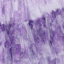 Monnalisa Chic-Girls Lilac Floral Tiered Tulle Skirt | Childrensalon Outlet