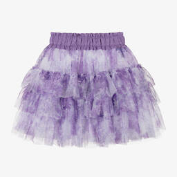 Monnalisa Chic-Girls Lilac Floral Tiered Tulle Skirt | Childrensalon Outlet