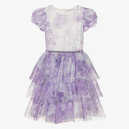 Monnalisa Chic-Girls Lilac Purple Floral Tulle Dress | Childrensalon Outlet