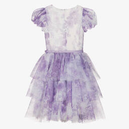 Monnalisa Chic-Girls Lilac Purple Floral Tulle Dress | Childrensalon Outlet