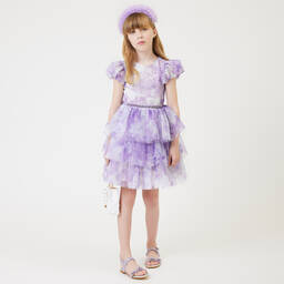 Monnalisa Chic-Girls Lilac Purple Floral Tulle Dress | Childrensalon Outlet