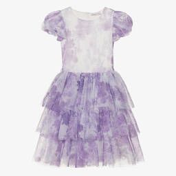 Monnalisa Chic-Girls Lilac Purple Floral Tulle Dress | Childrensalon Outlet