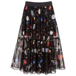 Monnalisa-Girls Long Black Chiffon Skirt | Childrensalon Outlet