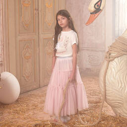 Monnalisa Шик-Girls Long Pink Tulle Skirt | Childrensalon Outlet