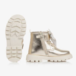 Monnalisa-Girls Metallic Bow Leather Boots | Childrensalon Outlet