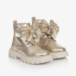 Monnalisa-Girls Metallic Bow Leather Boots | Childrensalon Outlet