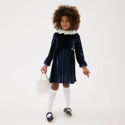 Monnalisa-فستان مخمل لون كحلي | Childrensalon Outlet