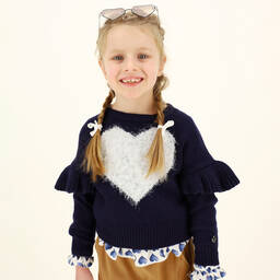 Monnalisa-Girls Navy Blue Heart Sweater | Childrensalon Outlet