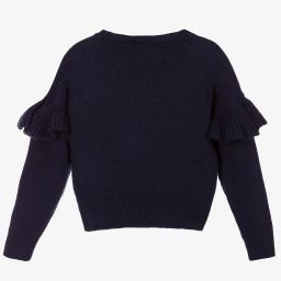 Monnalisa-Girls Navy Blue Heart Sweater | Childrensalon Outlet