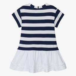 Monnalisa-Girls Navy Blue & Ivory Stripe Dress | Childrensalon Outlet